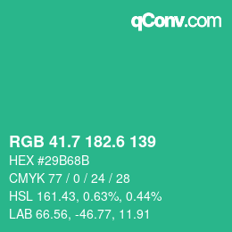 カラーコード: RGB 41.7 182.6 139 | qconv.com