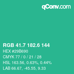 カラーコード: RGB 41.7 182.6 144 | qconv.com