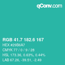 カラーコード: RGB 41.7 182.6 167 | qconv.com