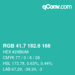 カラーコード: RGB 41.7 182.6 168 | qconv.com