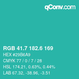 カラーコード: RGB 41.7 182.6 169 | qconv.com