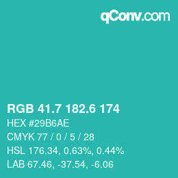 カラーコード: RGB 41.7 182.6 174 | qconv.com