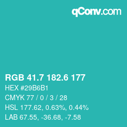 カラーコード: RGB 41.7 182.6 177 | qconv.com
