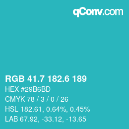 カラーコード: RGB 41.7 182.6 189 | qconv.com