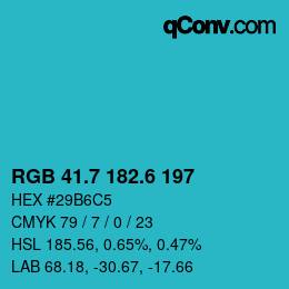 カラーコード: RGB 41.7 182.6 197 | qconv.com