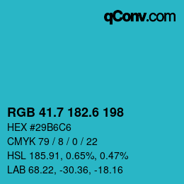 カラーコード: RGB 41.7 182.6 198 | qconv.com