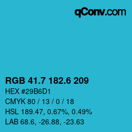 カラーコード: RGB 41.7 182.6 209 | qconv.com