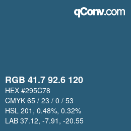 カラーコード: RGB 41.7 92.6 120 | qconv.com