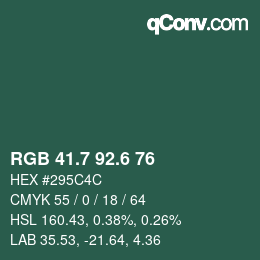 カラーコード: RGB 41.7 92.6 76 | qconv.com