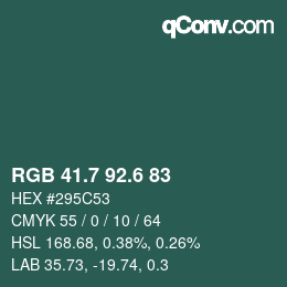 カラーコード: RGB 41.7 92.6 83 | qconv.com