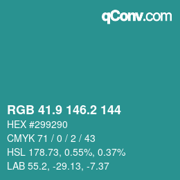 カラーコード: RGB 41.9 146.2 144 | qconv.com