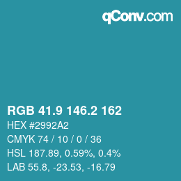 カラーコード: RGB 41.9 146.2 162 | qconv.com