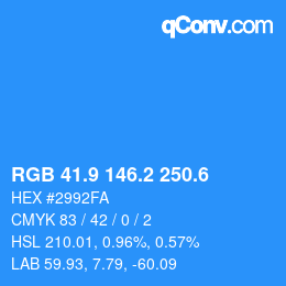 カラーコード: RGB 41.9 146.2 250.6 | qconv.com