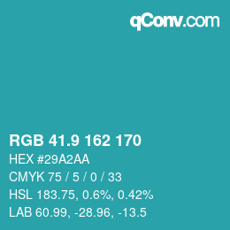 カラーコード: RGB 41.9 162 170 | qconv.com