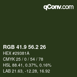 Color code: RGB 41.9 56.2 26 | qconv.com