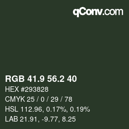 Color code: RGB 41.9 56.2 40 | qconv.com