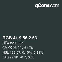 Color code: RGB 41.9 56.2 53 | qconv.com