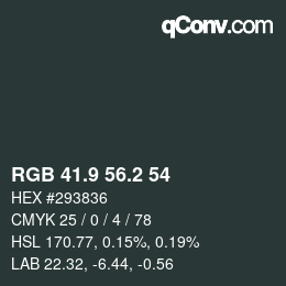 Color code: RGB 41.9 56.2 54 | qconv.com