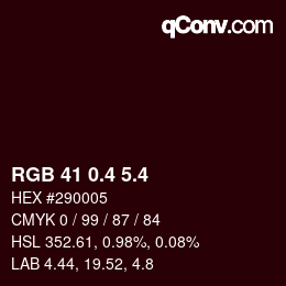 カラーコード: RGB 41 0.4 5.4 | qconv.com