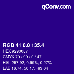 カラーコード: RGB 41 0.8 135.4 | qconv.com