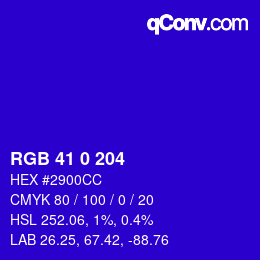 颜色代码: RGB 41 0 204 | qconv.com