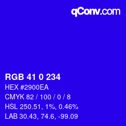 Color code: RGB 41 0 234 | qconv.com