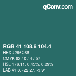 カラーコード: RGB 41 108.8 104.4 | qconv.com