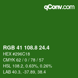 カラーコード: RGB 41 108.8 24.4 | qconv.com
