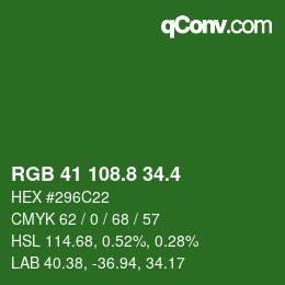 カラーコード: RGB 41 108.8 34.4 | qconv.com