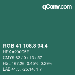 カラーコード: RGB 41 108.8 94.4 | qconv.com