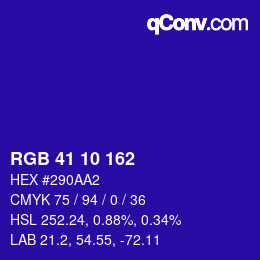 カラーコード: RGB 41 10 162 | qconv.com