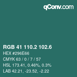 カラーコード: RGB 41 110.2 102.6 | qconv.com