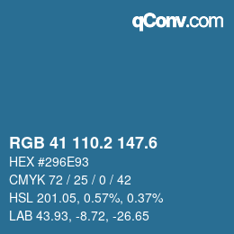 カラーコード: RGB 41 110.2 147.6 | qconv.com