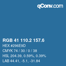 カラーコード: RGB 41 110.2 157.6 | qconv.com