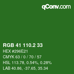 カラーコード: RGB 41 110.2 33 | qconv.com