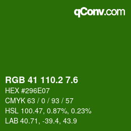 カラーコード: RGB 41 110.2 7.6 | qconv.com