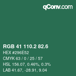 カラーコード: RGB 41 110.2 82.6 | qconv.com