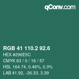 カラーコード: RGB 41 110.2 92.6 | qconv.com