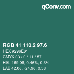 カラーコード: RGB 41 110.2 97.6 | qconv.com