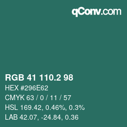 カラーコード: RGB 41 110.2 98 | qconv.com