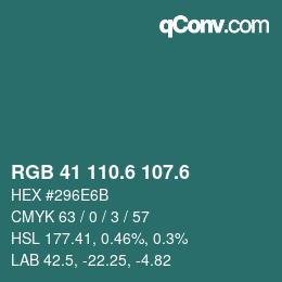 カラーコード: RGB 41 110.6 107.6 | qconv.com