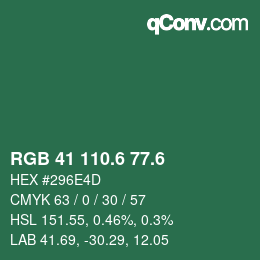 カラーコード: RGB 41 110.6 77.6 | qconv.com