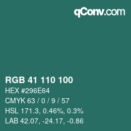 颜色代码: RGB 41 110 100 | qconv.com
