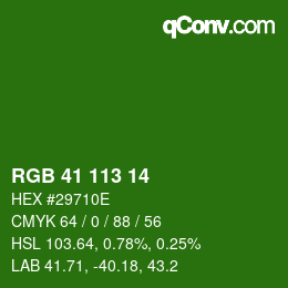 Color code: RGB 41 113 14 | qconv.com