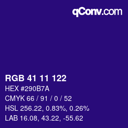 Color code: RGB 41 11 122 | qconv.com