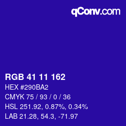 Color code: RGB 41 11 162 | qconv.com