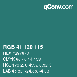 Color code: RGB 41 120 115 | qconv.com