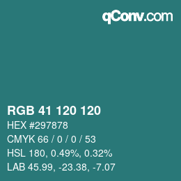 颜色代码: RGB 41 120 120 | qconv.com