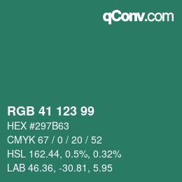 Código de color: RGB 41 123 99 | qconv.com