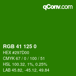 Color code: RGB 41 125 0 | qconv.com